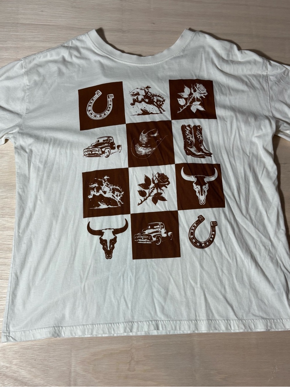 Shyanne White Short Sleeve Tee with Brown Western Graphic